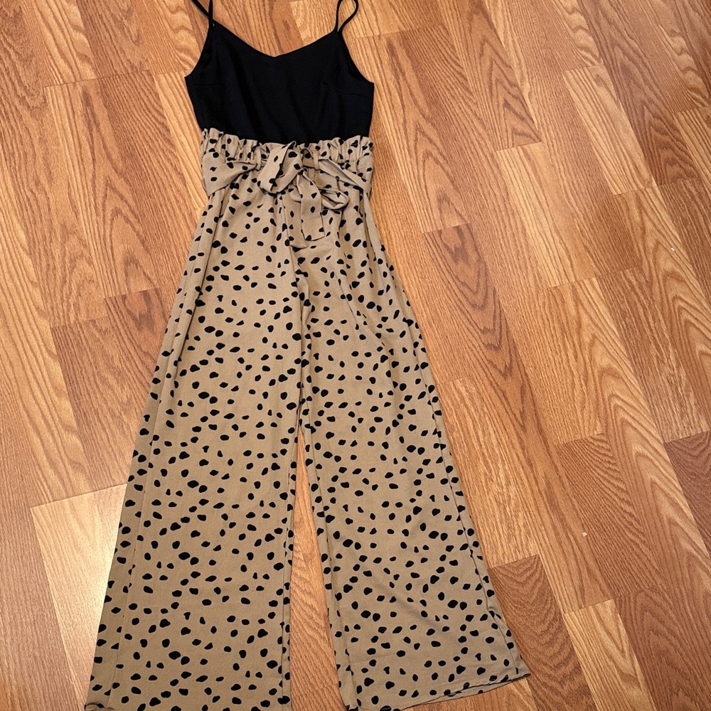 Blue Rain Black and Tan Spotted Jumpsuit